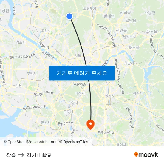 장흥 to 경기대학교 map