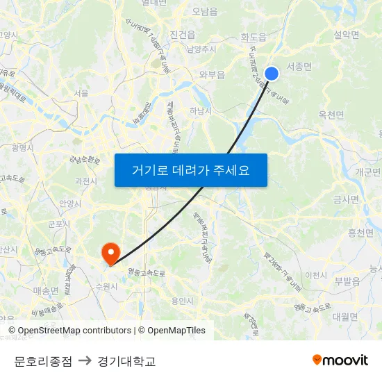 문호리종점 to 경기대학교 map