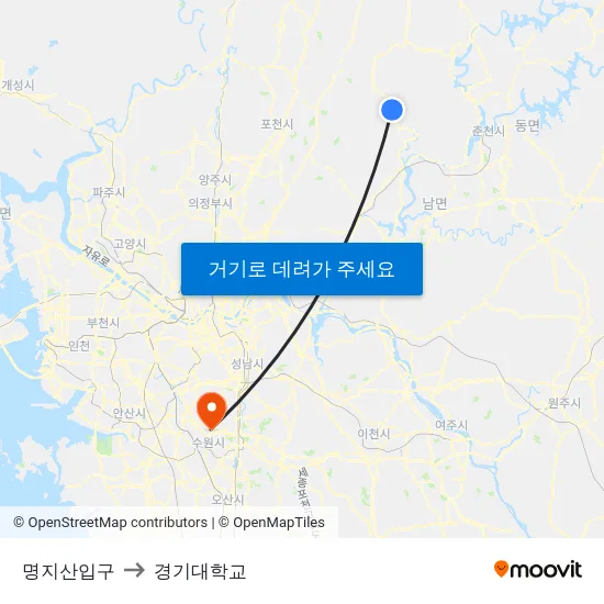 명지산입구 to 경기대학교 map