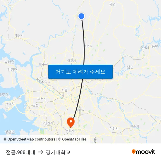 절골.988대대 to 경기대학교 map