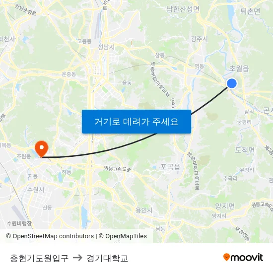 충현기도원입구 to 경기대학교 map