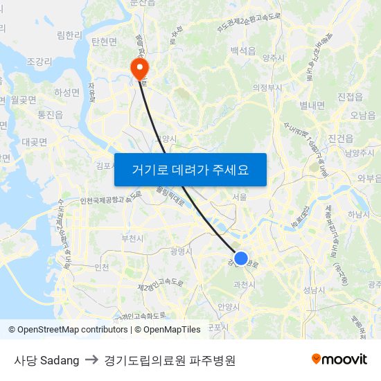 사당 Sadang to 경기도립의료원 파주병원 map