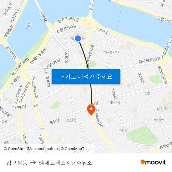 압구정동 to Sk네트웍스강남주유소 map