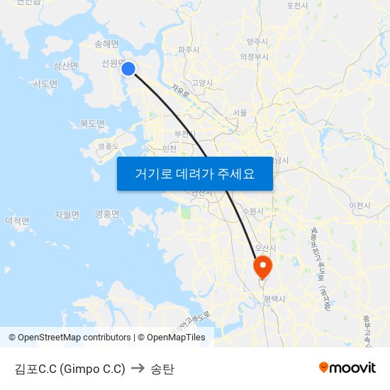 김포C.C (Gimpo C.C) to 송탄 map