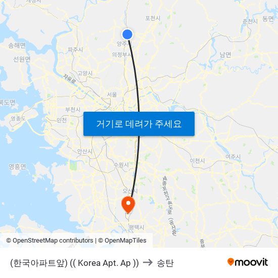 (한국아파트앞) (( Korea Apt. Ap )) to 송탄 map