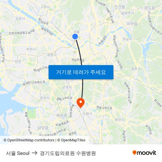 서울 Seoul to 경기도립의료원 수원병원 map