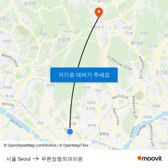 서울 Seoul to 푸른정형외과의원 map