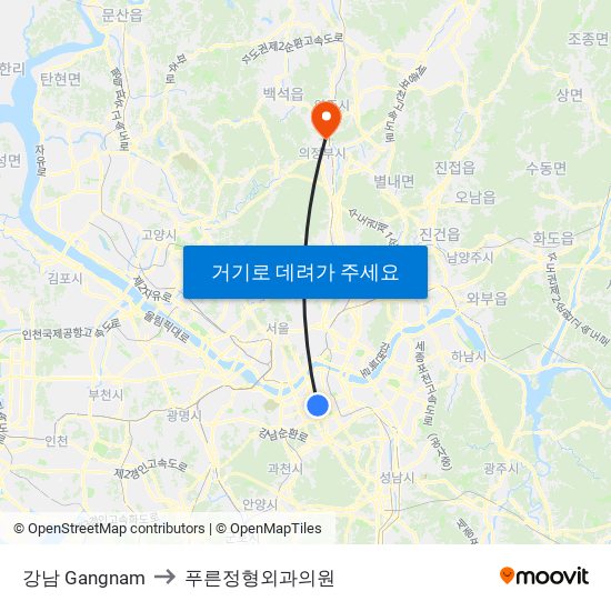 강남 Gangnam to 푸른정형외과의원 map