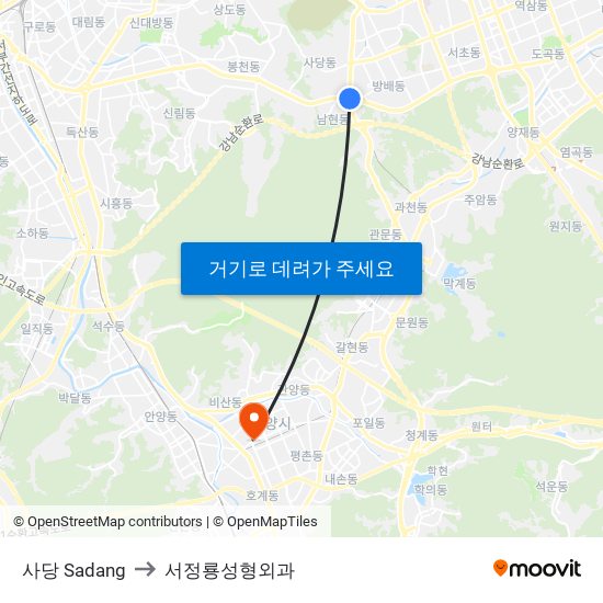 사당 Sadang to 서정룡성형외과 map