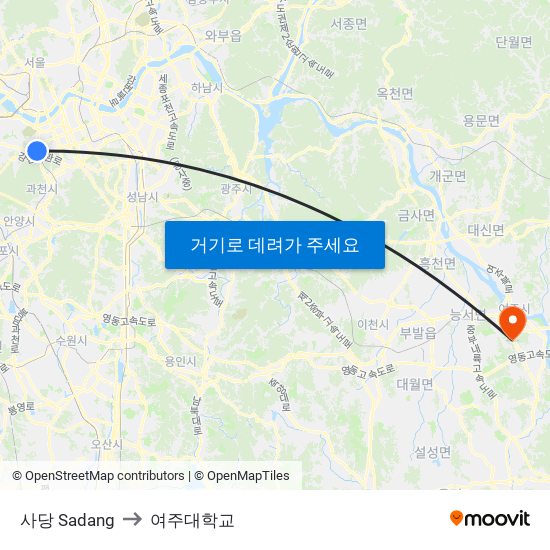 사당 Sadang to 여주대학교 map