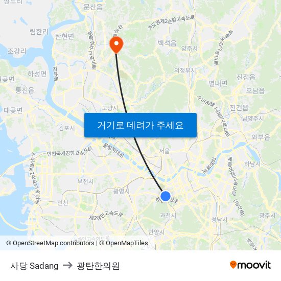 사당 Sadang to 광탄한의원 map