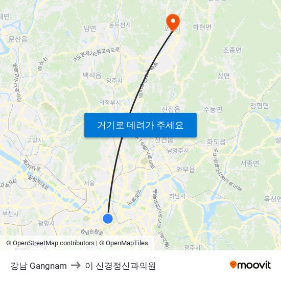 강남 Gangnam to 이 신경정신과의원 map