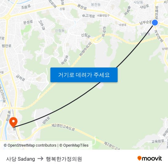 사당 Sadang to 행복한가정의원 map