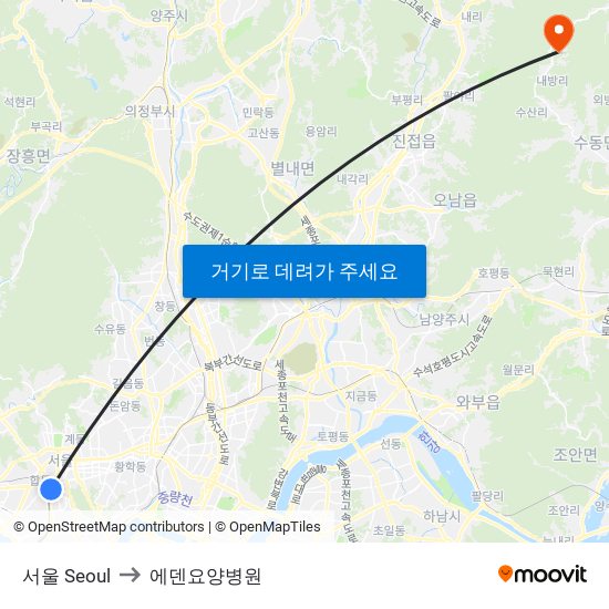 서울 Seoul to 에덴요양병원 map