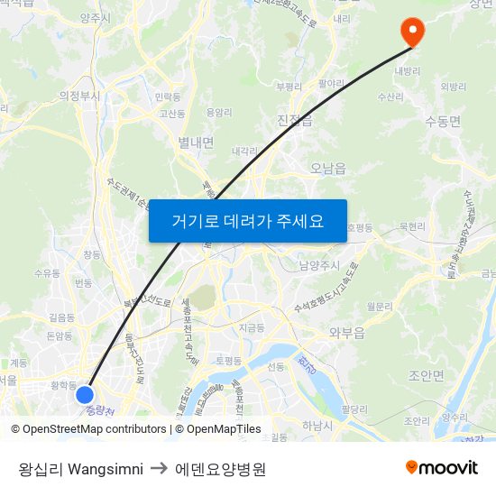 왕십리 Wangsimni to 에덴요양병원 map