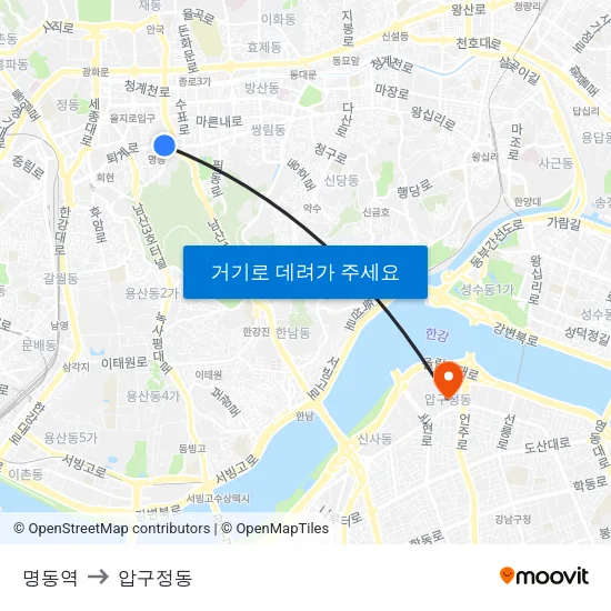 명동역 to 압구정동 map