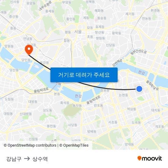 강남구 to 상수역 map