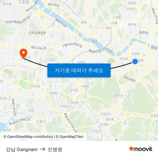 강남 Gangnam to 진병원 map