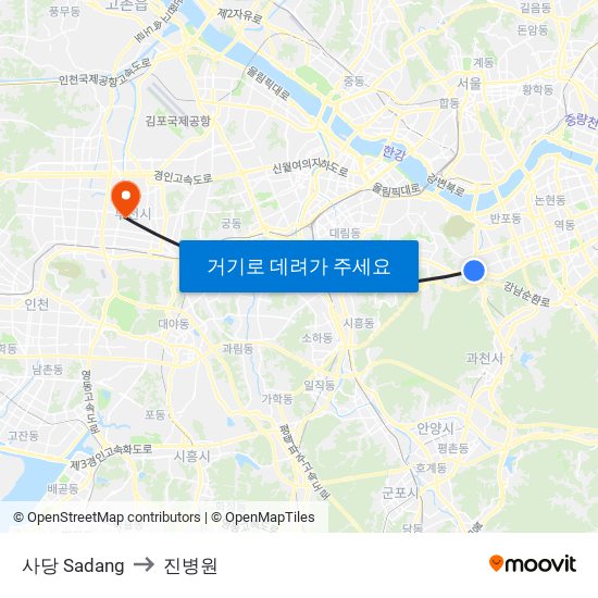 사당 Sadang to 진병원 map