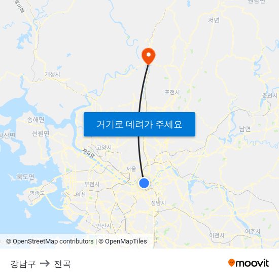 강남구 to 전곡 map