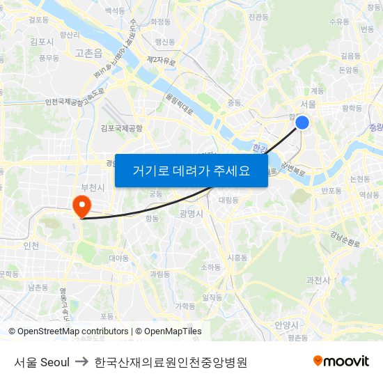 서울 Seoul to 한국산재의료원인천중앙병원 map