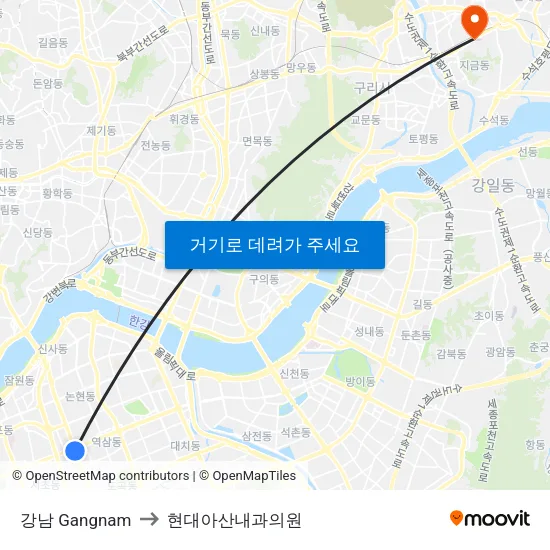 강남 Gangnam to 현대아산내과의원 map