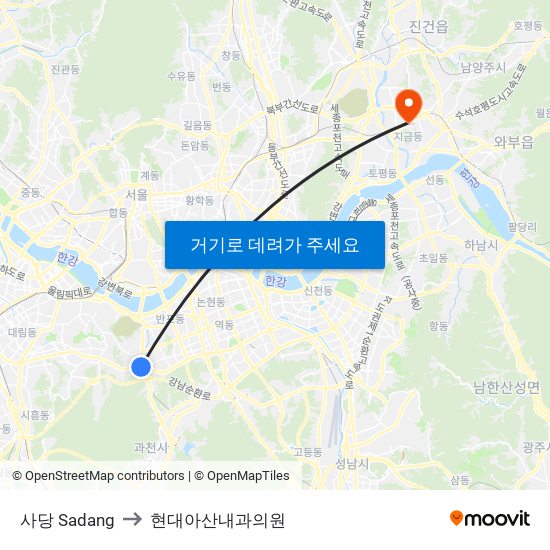 사당 Sadang to 현대아산내과의원 map