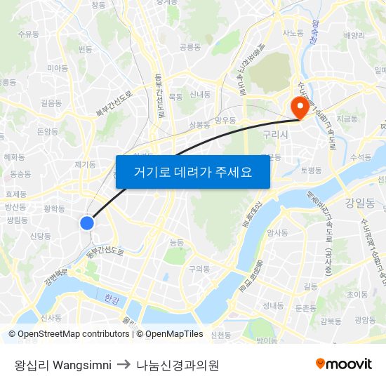 왕십리 Wangsimni to 나눔신경과의원 map