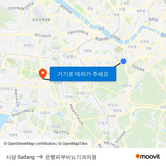 사당 Sadang to 은행피부비뇨기과의원 map