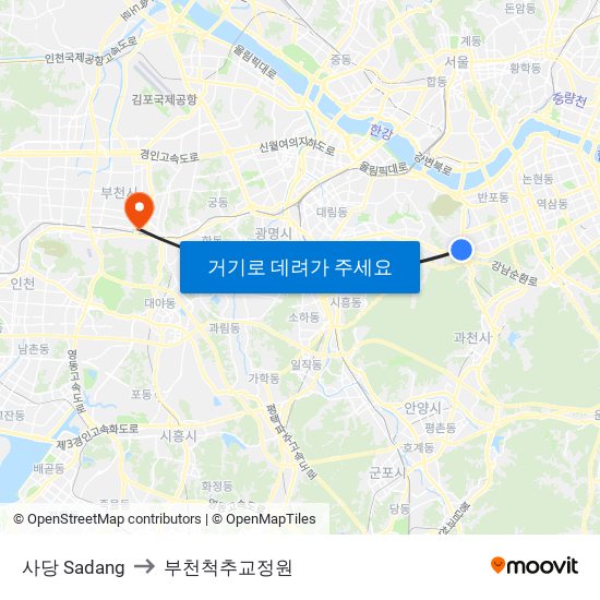 사당 Sadang to 부천척추교정원 map