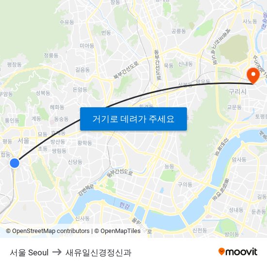 서울 Seoul to 새유일신경정신과 map