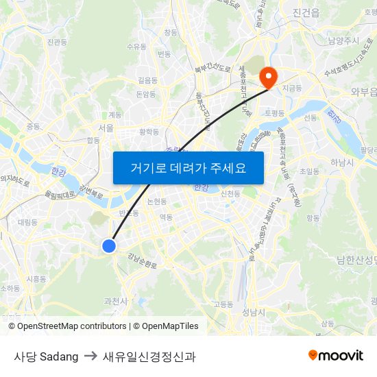 사당 Sadang to 새유일신경정신과 map