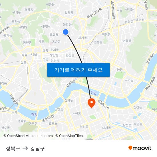 성북구 (Seongbuk-Gu) to 강남구 map