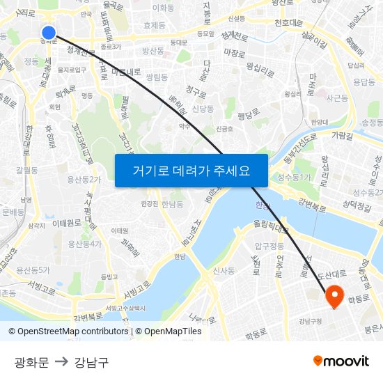 광화문 to 강남구 map