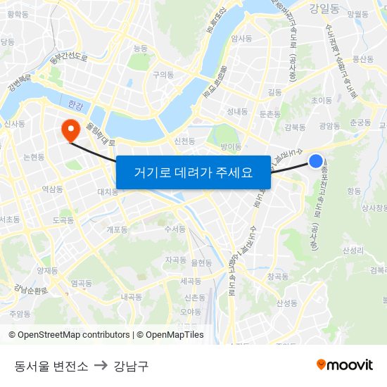 동서울 변전소 to 강남구 map