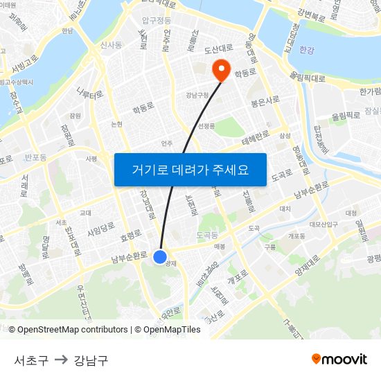 서초구 (Seocho-Gu) to 강남구 map