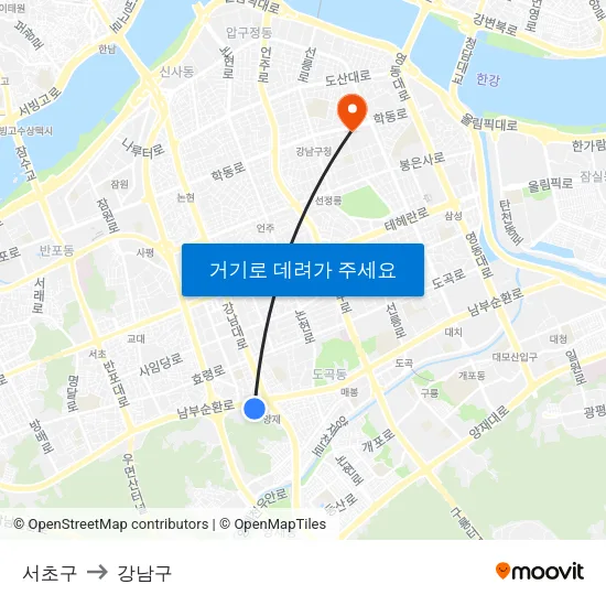 서초구 (Seocho-Gu) to 강남구 map
