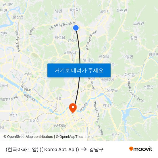 (한국아파트앞) (( Korea Apt. Ap )) to 강남구 map