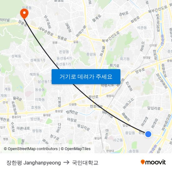 장한평 Janghanpyeong to 국민대학교 map