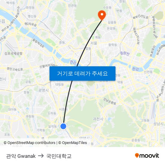 관악 Gwanak to 국민대학교 map