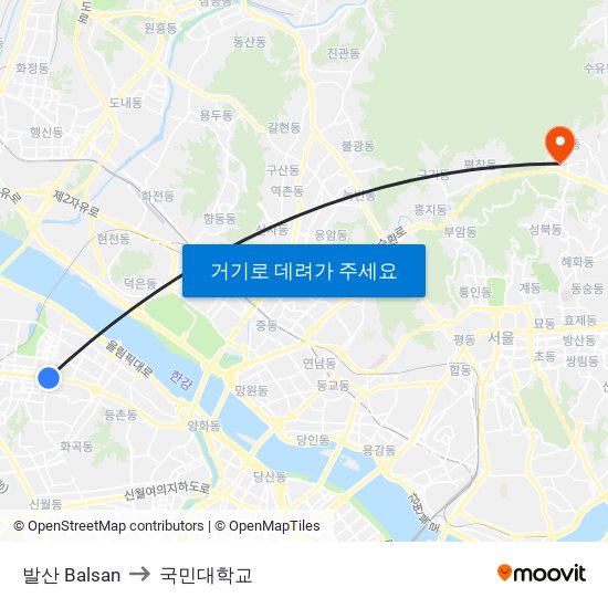 발산 Balsan to 국민대학교 map