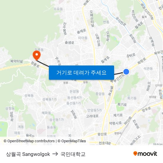 상월곡 Sangwolgok to 국민대학교 map