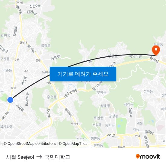 새절 Saejeol to 국민대학교 map