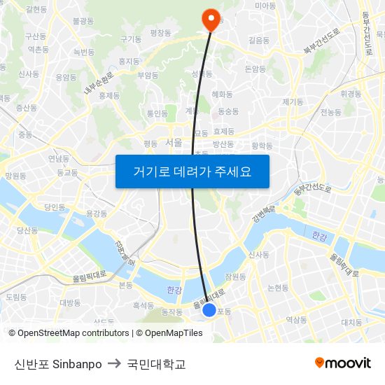 신반포 Sinbanpo to 국민대학교 map