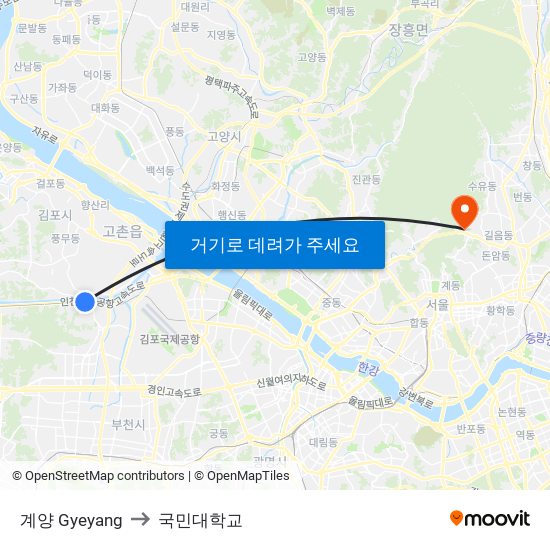 계양 Gyeyang to 국민대학교 map