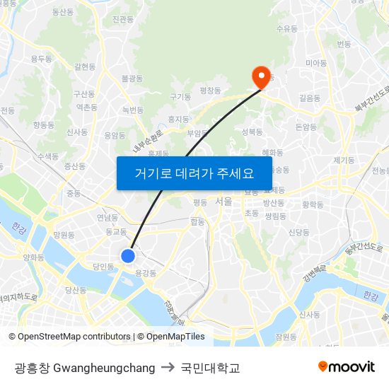 광흥창 Gwangheungchang to 국민대학교 map