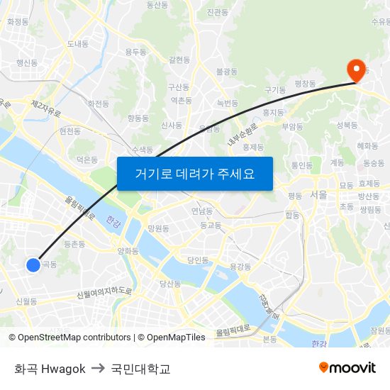 화곡 Hwagok to 국민대학교 map