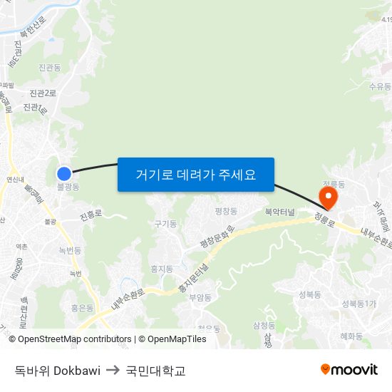 독바위 Dokbawi to 국민대학교 map