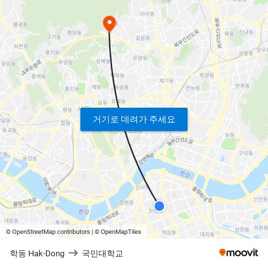 학동 Hak-Dong to 국민대학교 map