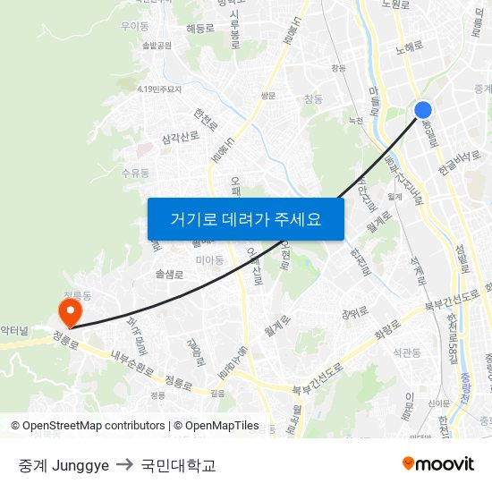 중계 Junggye to 국민대학교 map